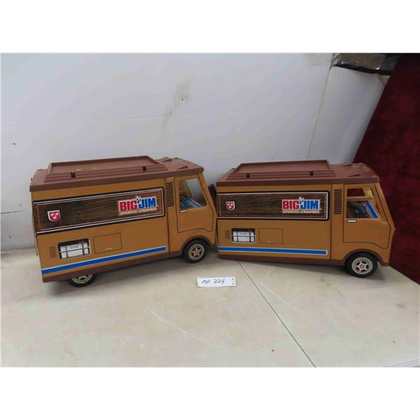 2 Big Jim Sports Camper, 1 Camper Missing Back Wheels. 