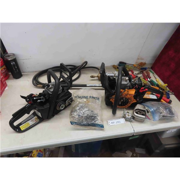 Tiger Torch with Regulator, 2 Chain Saws for Parts, Nut 