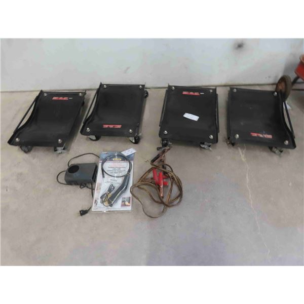 4 Mastercraft Auto Dollys, Auto Heater, Booster Cables, 