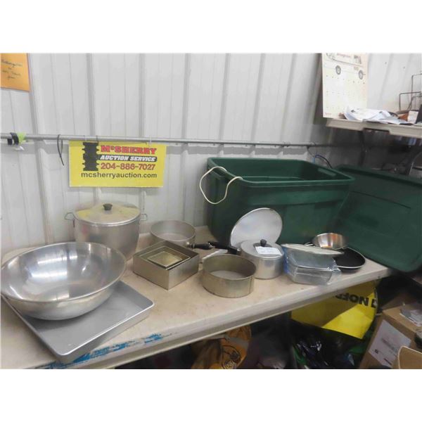 Storage Tub with Pots, Baking Pans, Kitchen Items 