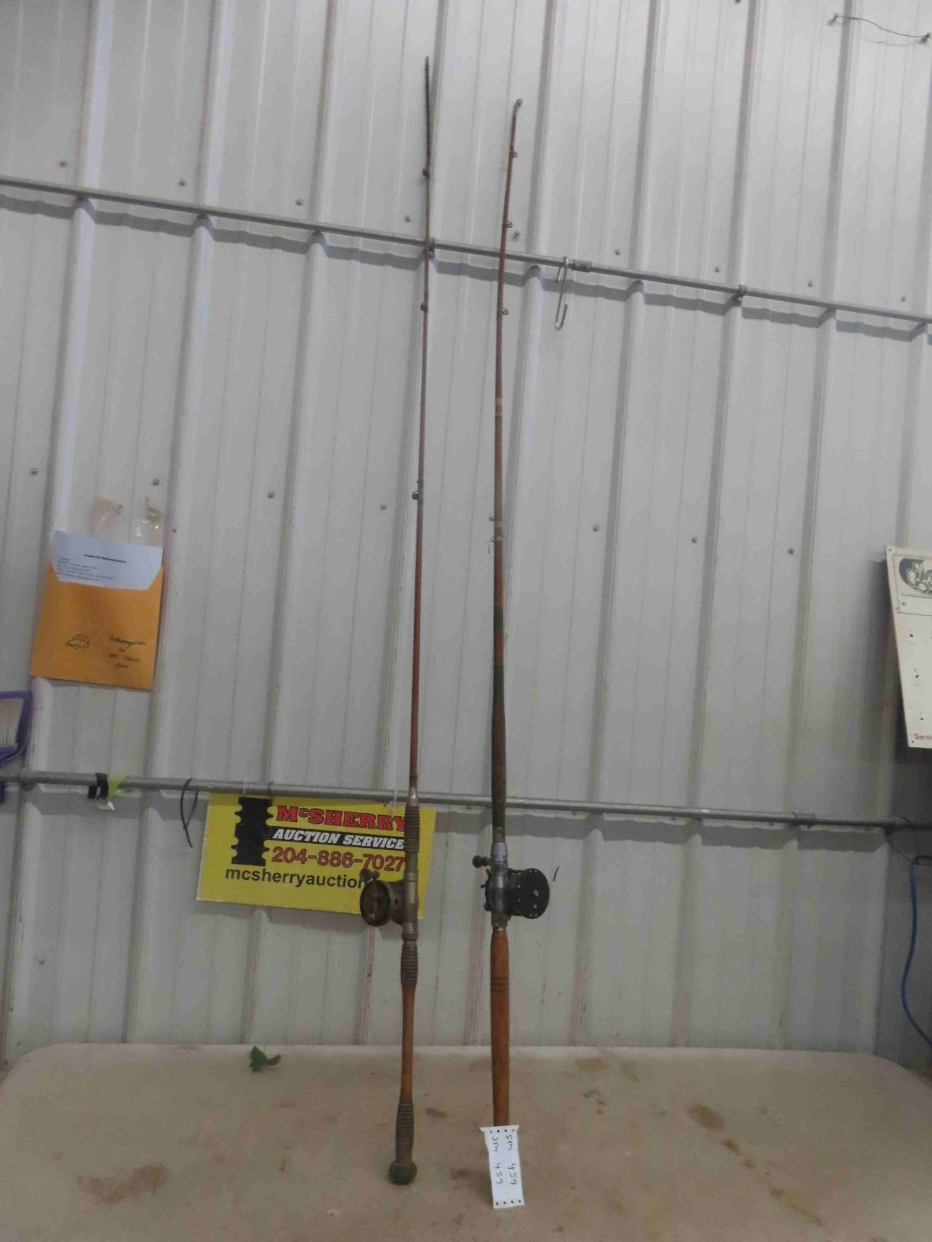 2 Vintage Wood Fishing Rods and Reels - McSherry Auction Service Ltd.