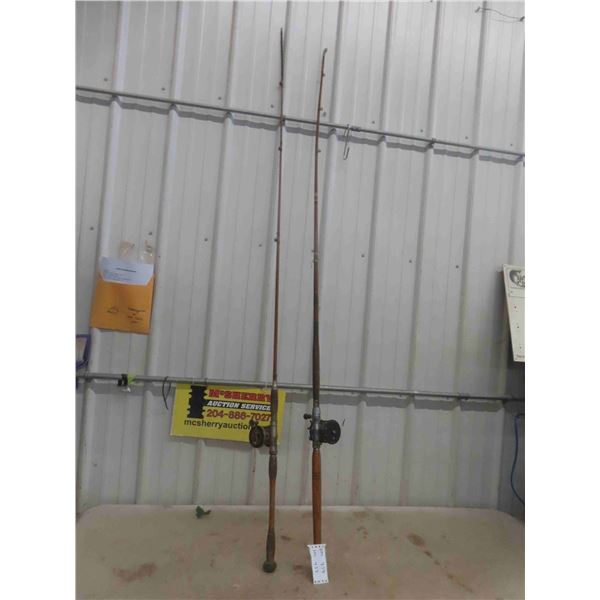 2 Vintage Wood Fishing Rods and Reels