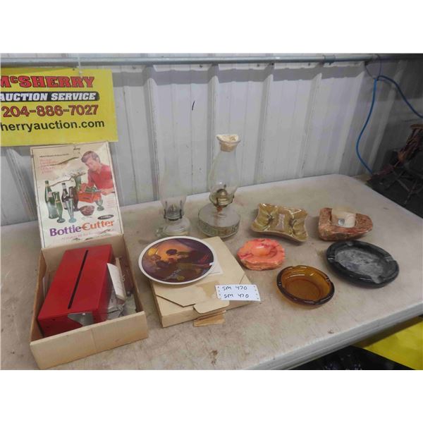 Coal Oil Lamps, Ashtrays,  Norman Rockwell Plate, 