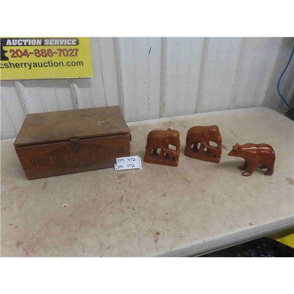 Fruit Crate with Trays and Hindged Lid, Animal Wood 
