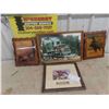 Image 1 : Mirror, Semi Clock, Laminated Horse Picture on Wood,