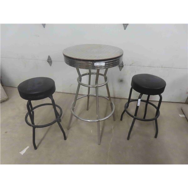 Checkerplate Bar Table with 2 Stools 41" H x 24" Diam