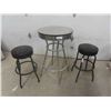 Image 1 : Checkerplate Bar Table with 2 Stools 41" H x 24" Diam