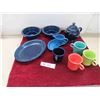 Image 1 : 11 Pieces Fiestaware Tea Pot, 4 Mugs, Pasta Bowls,