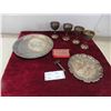 Image 1 : 6 Pieces Silver Plated Trays + 4 Goblets + Vintage Razor