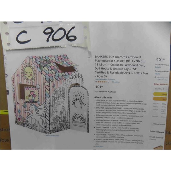 BANKERS BOX Unicorn Cardboard Playhouse for Kids XXL 