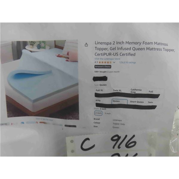 Linenspa 2 Inch Memory Foam Mattress Topper, Gel Infused