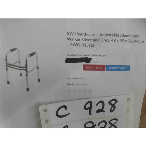 3W Healthcare – Adjustable Aluminium Walker Silver and Grey, 