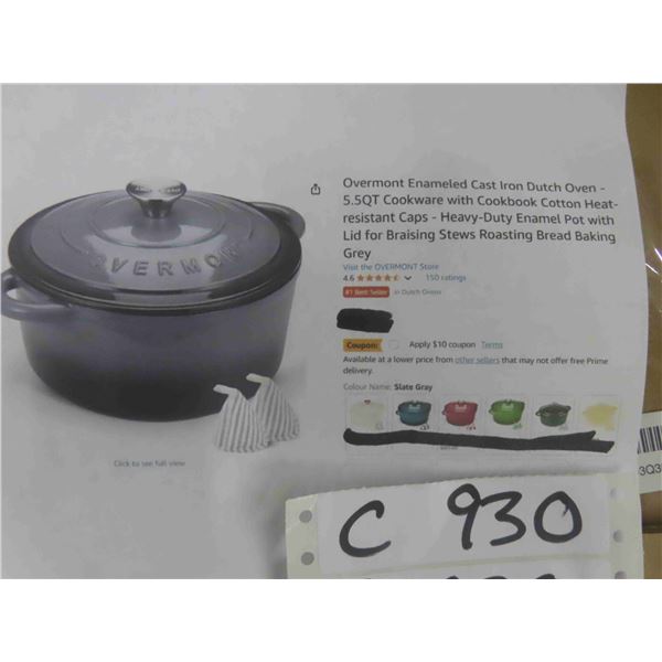 Overmont Enameled Cast Iron Dutch Oven - 5.5QT Cookware with
