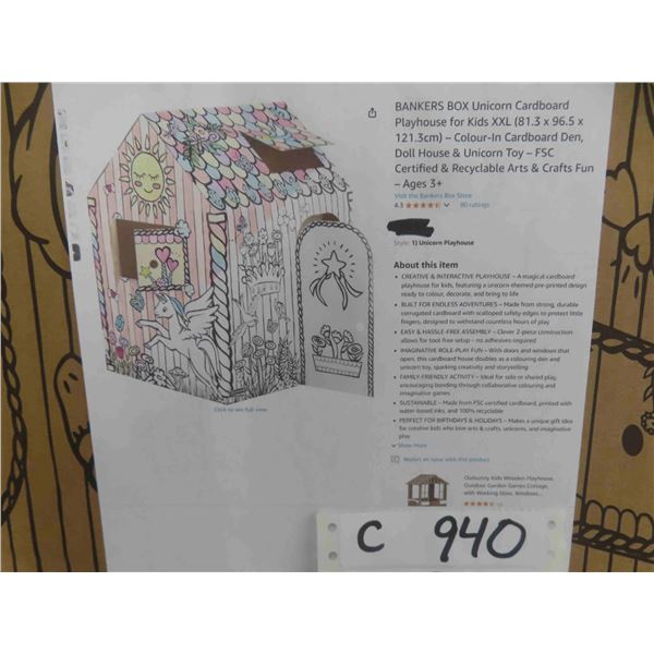 BANKERS BOX Unicorn Cardboard Playhouse for Kids XXL 