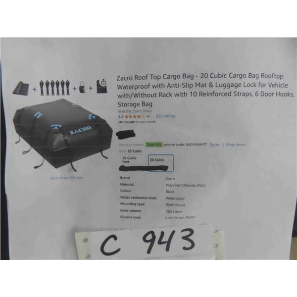 Zacro Roof Top Cargo Bag - 20 Cubic Cargo Bag Rooftop