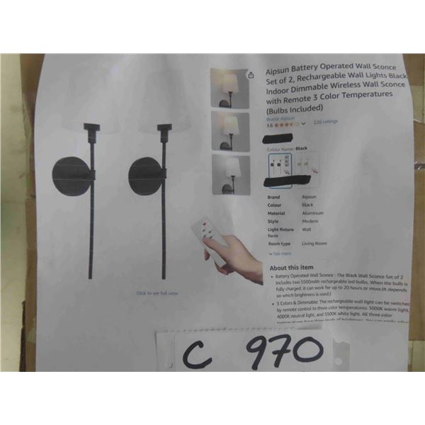 Aipsun Battery Operated Wall Sconce Set of 2, Rechargeable