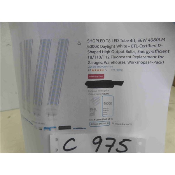 SHOPLED T8 LED Tube 4ft, 36W 4680LM 6000K Daylight 
