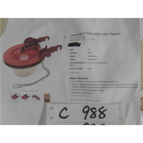 Universal 3" Adjustable Toilet Flapper x 5 units - New or 
