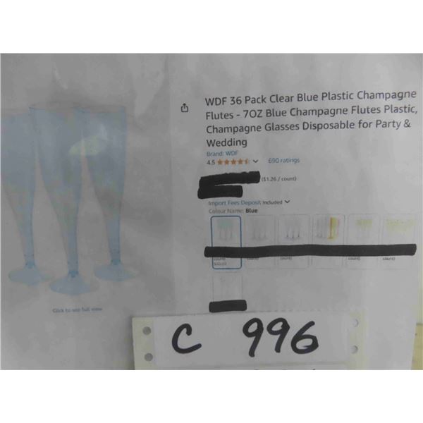 WDF 36 Pack Clear Blue Plastic Champagne Flutes