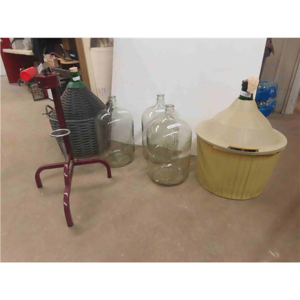 5 Glass Carboys , 2 with Basket Holder , Bottle 