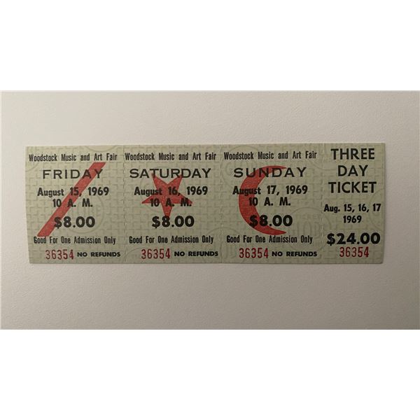 Woodstock Concert 3 day ticket Aug. 15,16,17 1969