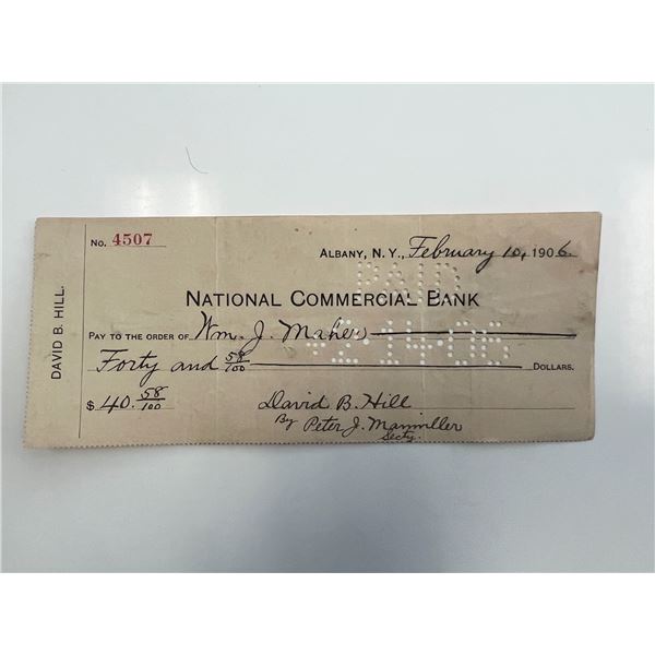 Governor of New York David B. Hill 1906 check