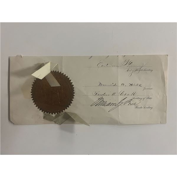 Governor of New York David B. Hill and Private Secretary  William Gorham Rice original signatures