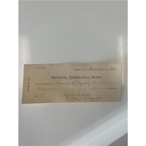 Former Governor of New York David B. Hill 1908 signed check