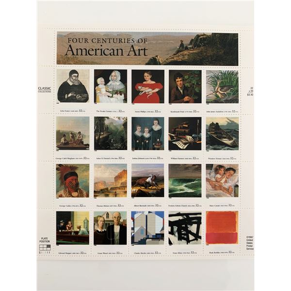 Four Centuries of American Art Sheet of 20 32 Cent Stamps Scott 3236