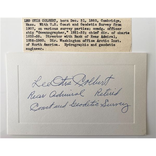 Rear Admiral Lee Otis Colbert signed note with bio
