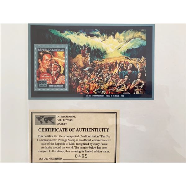 Charlton Heston 1994 Ten Commandments Movie - Souvenir Sheet, w/ Certificate Of Authenticity