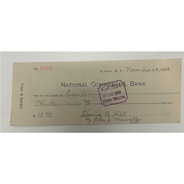 Former Governor of New York David B. Hill 1908 signed check