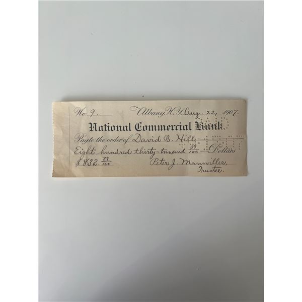 Governor of New York David B. Hill signed check