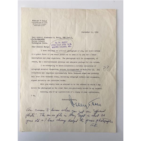 U.S. Navy Rear Admiral Alexander Early signed letter