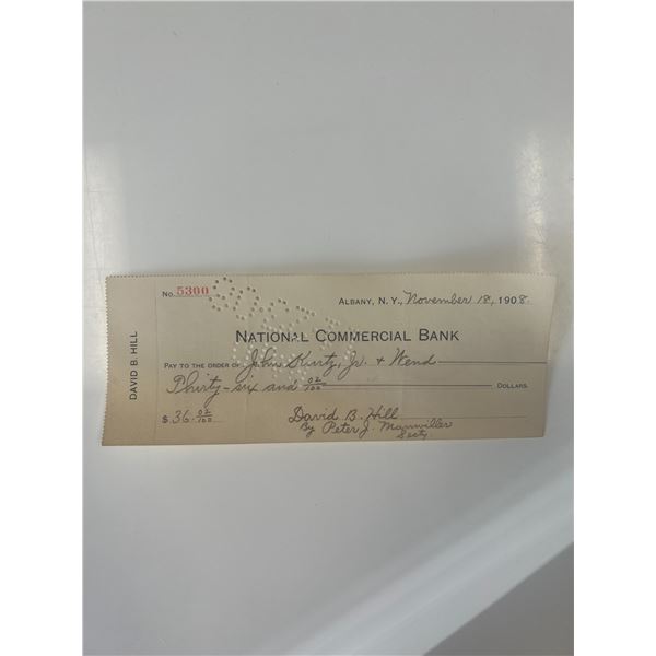 Former Governor of New York David B. Hill 1908 signed check