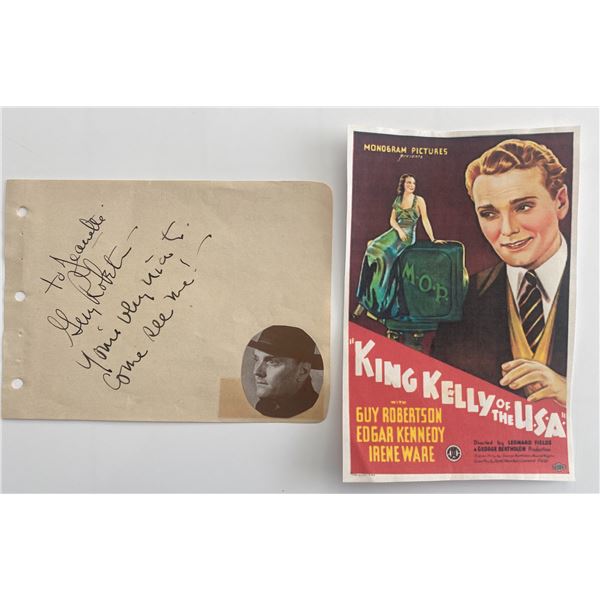 King Kelly of the U.S.A. Guy Robertson signed note and movie poster