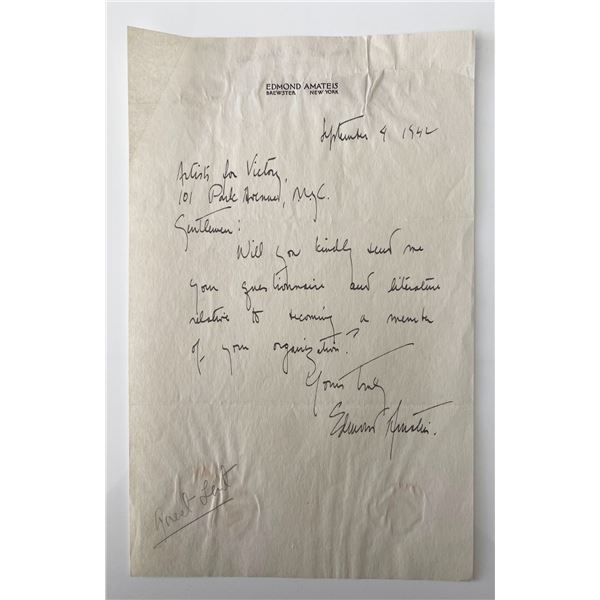 Sculptor Edmond Amateis signed letter