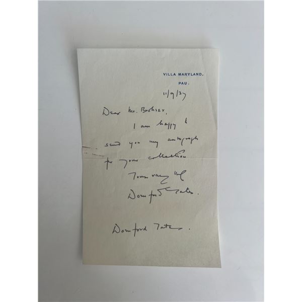 Author Dornford Yates personal note