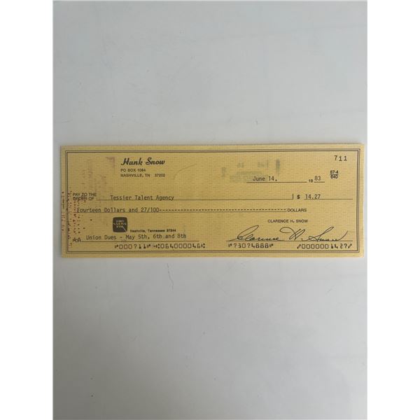 Hank Snow personal check