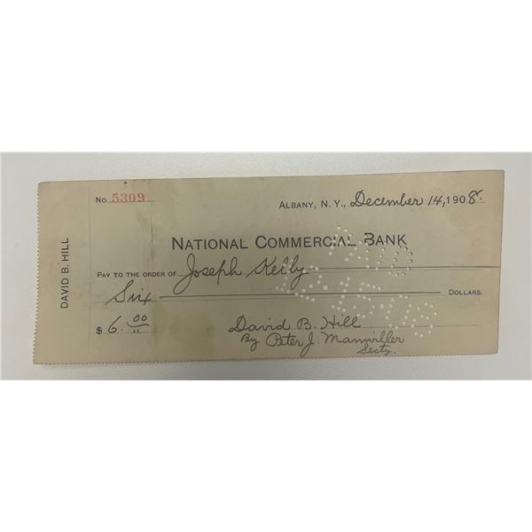 Former Governor of New York David B. Hill 1908 signed check