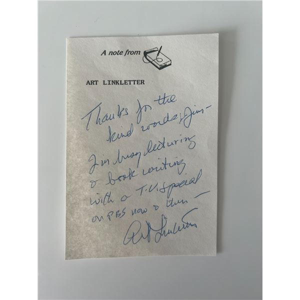 Art Linkletter signed note