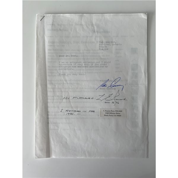 L. Eugene Root signed letter