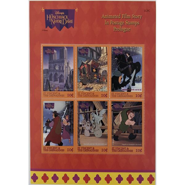 Disney's The Hunchback of Notre Dame Animated Film Story In Postage Stamps Prologue Stamp Sheet - St