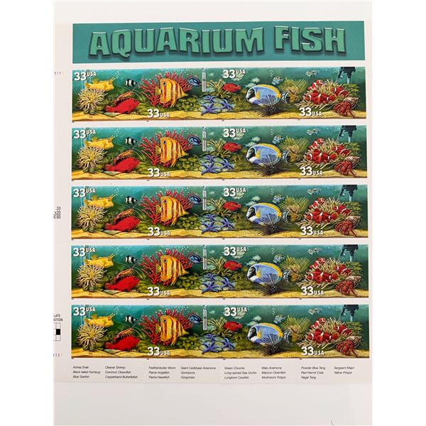 Aquarium Fish Collectible Sheet of 20 33 Cent Stamps