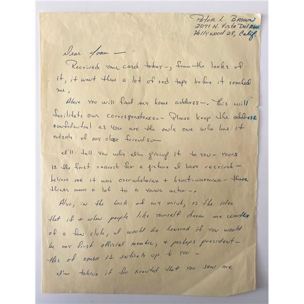 Actor Peter Brown signed letter