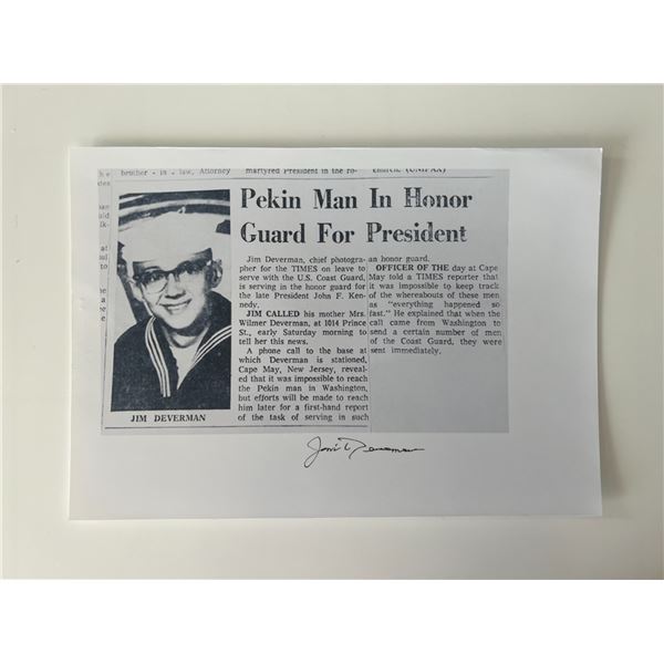 JFK Assassination Jim Deverman signed newspaper print