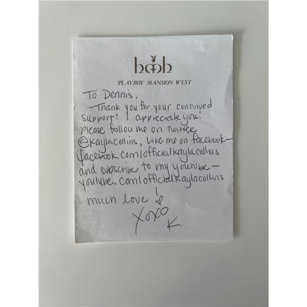 Playmate Kayla Collins signed note