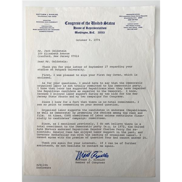 Congressman Matthew J. Rinaldo signed letterc