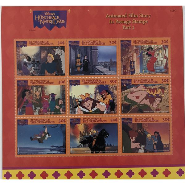 Disney's The Hunchback of Notre Dame Animated Film Story In Postage Stamps Part 1 Stamp Sheet - St. 