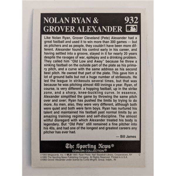 Nolan Ryan & Grover Alexander Different Fastballs Baseball Card
